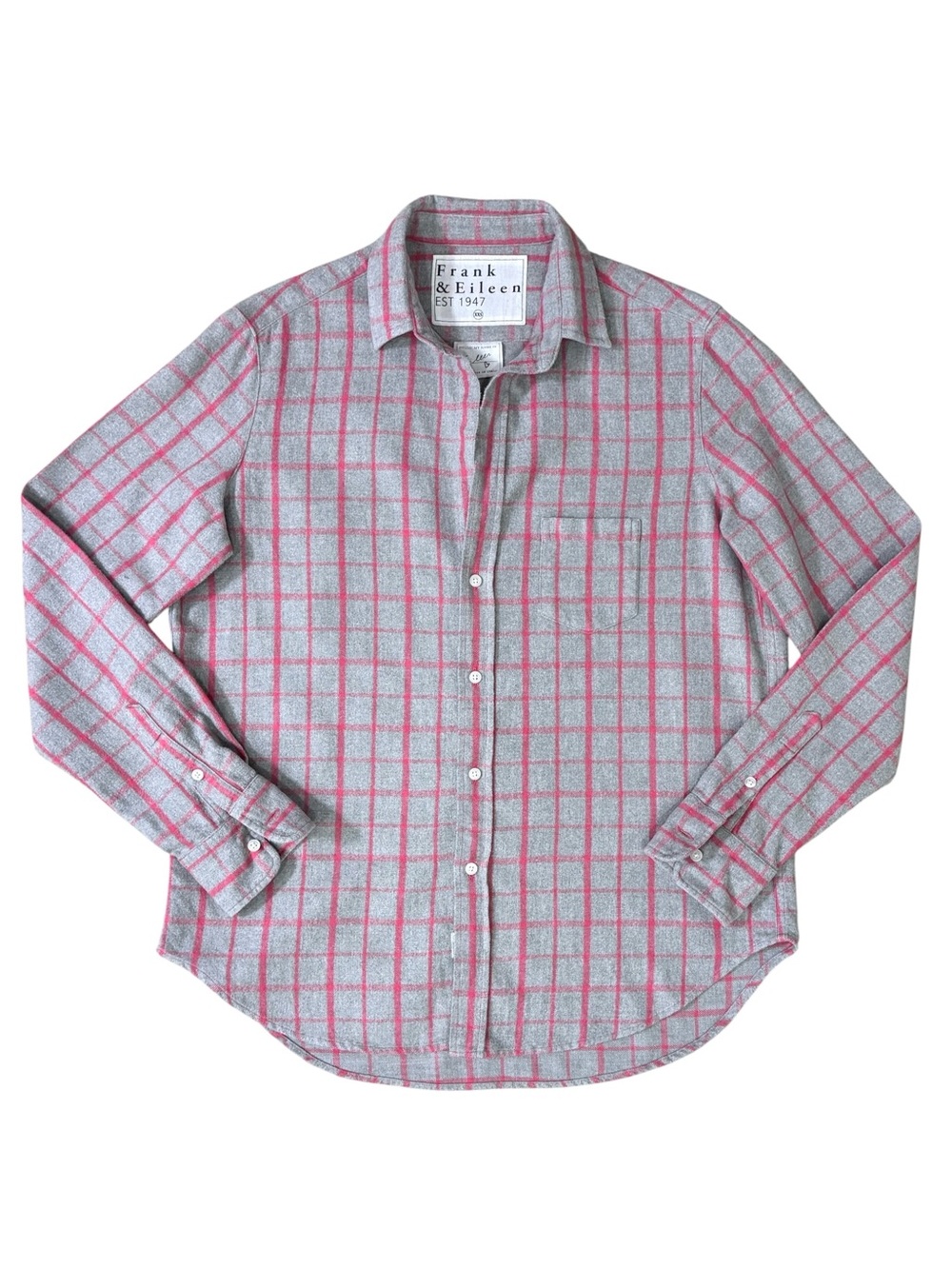 Frank & Eileen EILEEN Gray Pink Plaid Italian Flannel Button Down Shirt XXS